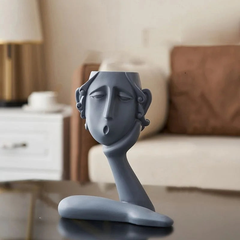 Sculpture Décorative Moderne Pour Salon Avec Trois Vases En Forme De Visage Pour Une Ambiance Artistique Et Contemporaine Sculpture Electro Paris Tête grise flottante | 20cm