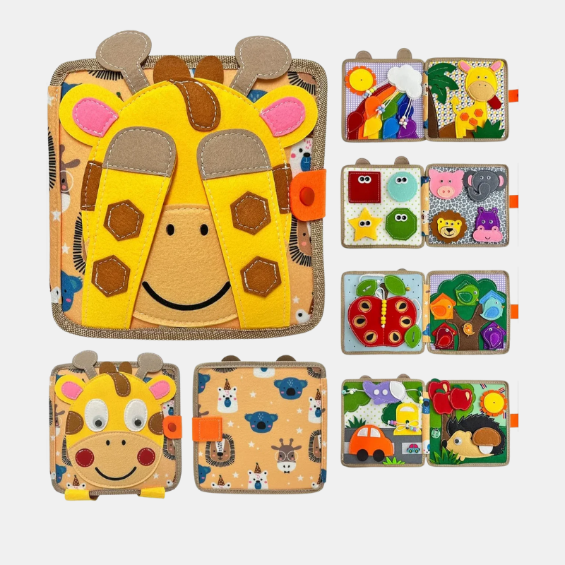 Livre Sensoriel Bébé – Livre d’Éveil en Feutre Animaux pour Apprentissage Précoce Luminaires Electro Paris Jaune