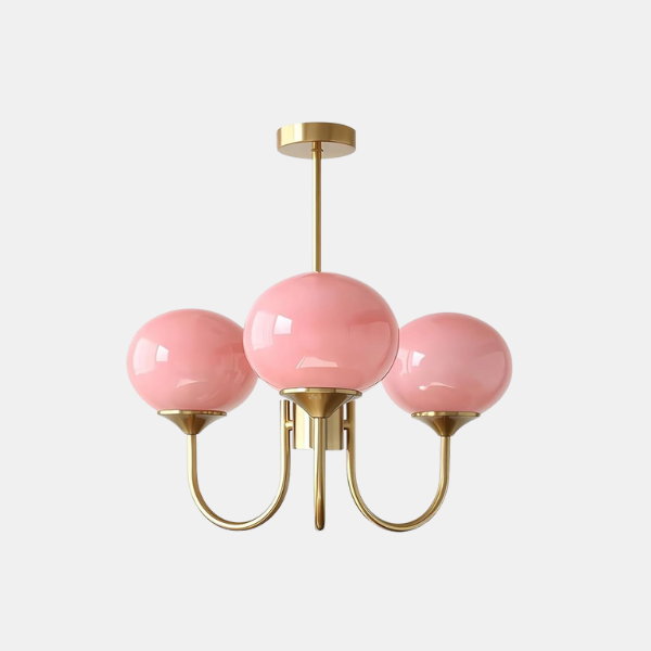 Lustre Artistique à Globes en Verre pour un Décor Glamour Éclairage Electro Paris Cuivre & Rose 3 têtes Dia 46cm x H 34cm