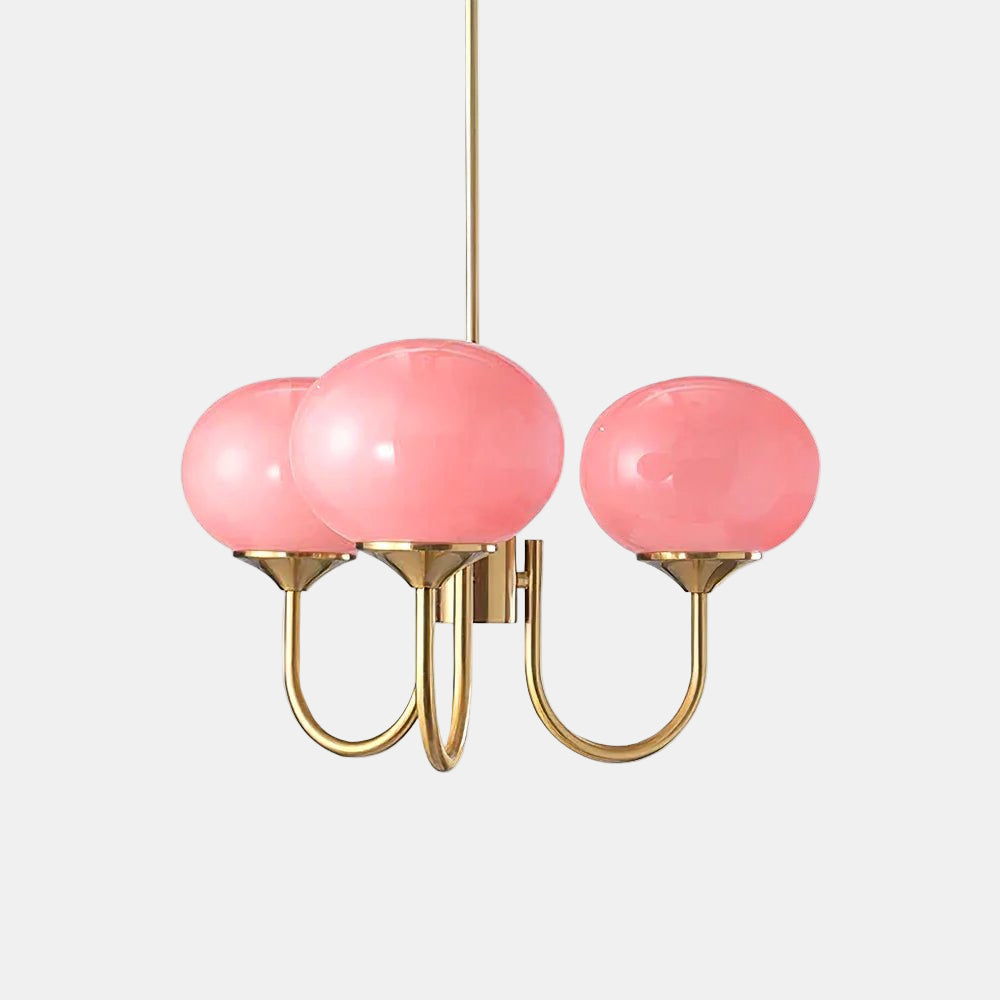 Lustre Moderne En Verre Rose Pour Salle à Manger Lampe suspendue Electro Paris 3 Têtes ∅ 18.1″ x H 13.4″ / Dia 46cm x H 34cm Cuivre+rose