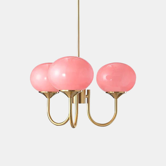 Lustre Moderne En Verre Rose Pour Salle à Manger Lampe suspendue Electro Paris 3 Têtes ∅ 18.1″ x H 13.4″ / Dia 46cm x H 34cm Cuivre+rose
