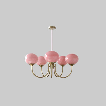 Lustre Moderne En Verre Rose Pour Salle à Manger Lampe suspendue Electro Paris 5 Têtes ∅ 26.4″ x H 13.4″ / Dia 67cm x H 34cm Cuivre+rose