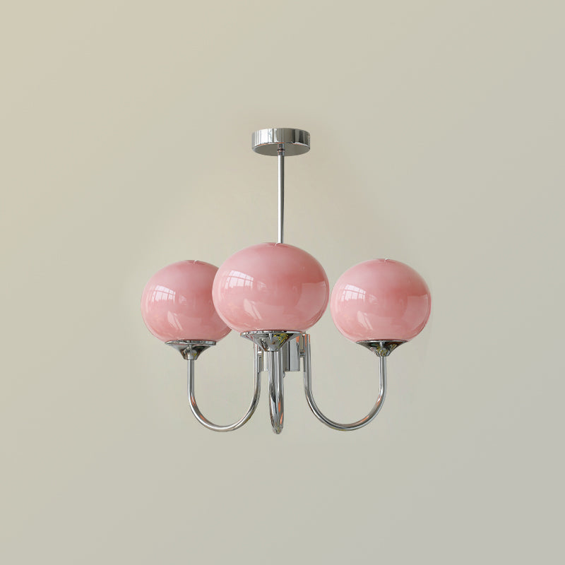 Lustre Moderne En Verre Rose Pour Salle à Manger Lampe suspendue Electro Paris 3 Têtes ∅ 18.1″ x H 13.4″ / Dia 46cm x H 34cm Chrome++rose