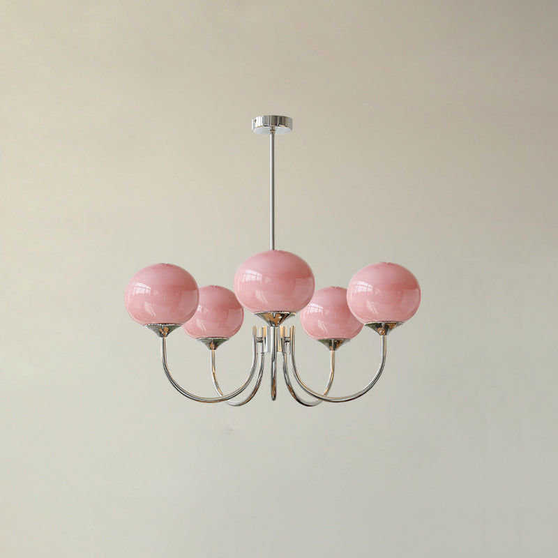 Lustre Moderne En Verre Rose Pour Salle à Manger Lampe suspendue Electro Paris 5 Têtes ∅ 26.4″ x H 13.4″ / Dia 67cm x H 34cm Chrome++rose