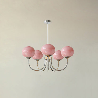 Lustre Moderne En Verre Rose Pour Salle à Manger Lampe suspendue Electro Paris 5 Têtes ∅ 26.4″ x H 13.4″ / Dia 67cm x H 34cm Chrome++rose