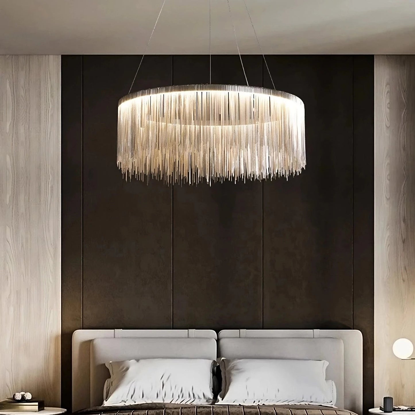 Chandelier Moderne en Acier Inoxydable à Franges – Suspension LED de Luxe Lampe suspendue Electro Paris