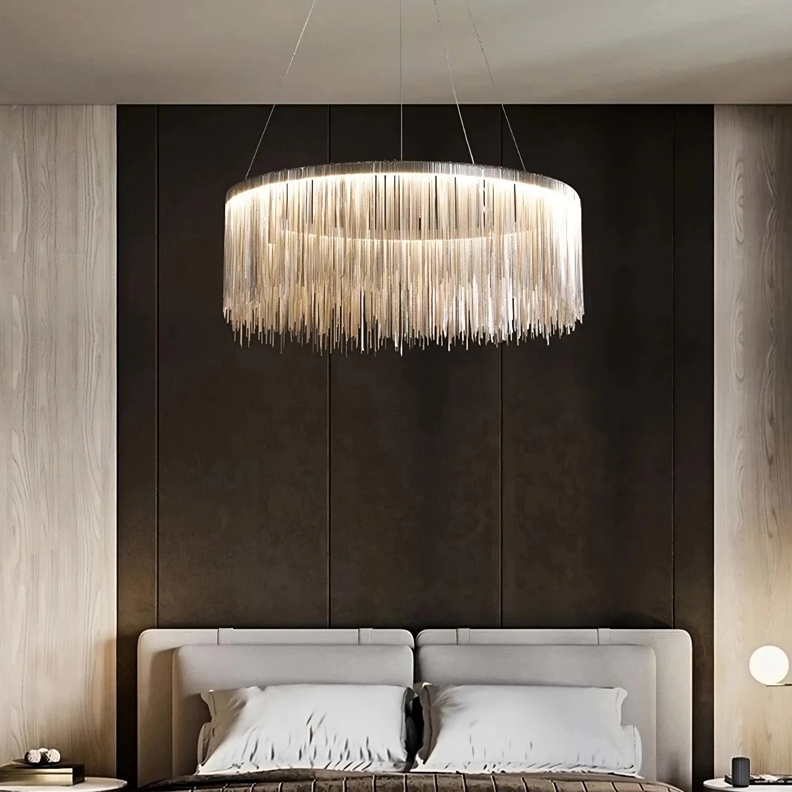 Chandelier Moderne en Acier Inoxydable à Franges – Suspension LED de Luxe Lampe suspendue Electro Paris