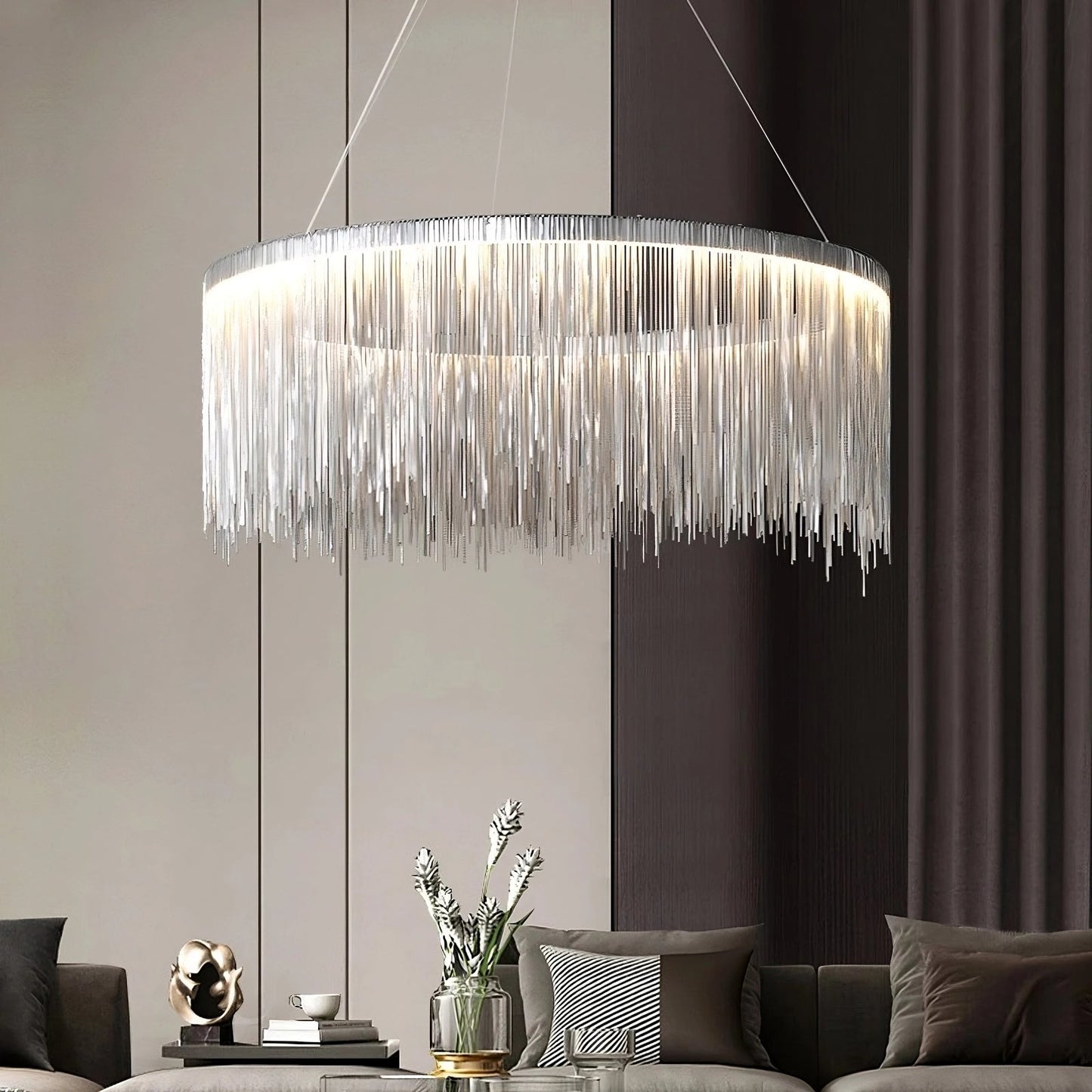 Chandelier Moderne en Acier Inoxydable à Franges – Suspension LED de Luxe Lampe suspendue Electro Paris