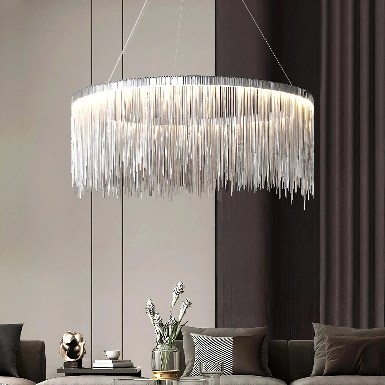 Chandelier Moderne en Acier Inoxydable à Franges – Suspension LED de Luxe Lampe suspendue Electro Paris