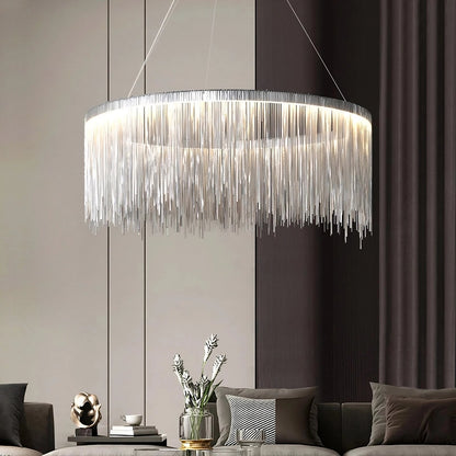Chandelier Moderne en Acier Inoxydable à Franges – Suspension LED de Luxe Lampe suspendue Electro Paris