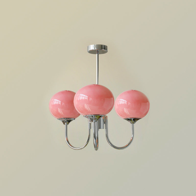 Lustre Artistique à Globes en Verre pour un Décor Glamour Éclairage Electro Paris Chrome & Rose 3 têtes Dia 46cm x H 34cm