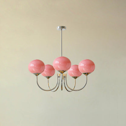 Lustre Artistique à Globes en Verre pour un Décor Glamour Éclairage Electro Paris Chrome & Rose 5 têtes Dia 67cm x H 34cm