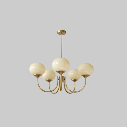 Lustre Artistique à Globes en Verre pour un Décor Glamour Éclairage Electro Paris Cuivre & Crème 5 têtes Dia 67cm x H 34cm