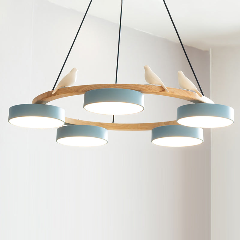 Lustre rond en forme d'oiseau au design inspiré de la nature Ceiling Lamp Electro Paris 5 Têtes Ø 72 cm x H 14 cm Bleu Lumière Chaude