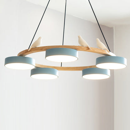 Lustre rond en forme d'oiseau au design inspiré de la nature Ceiling Lamp Electro Paris 5 Têtes Ø 72 cm x H 14 cm Bleu Lumière Chaude