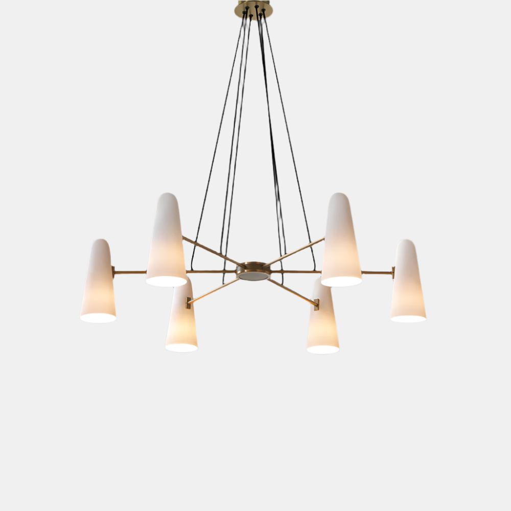Lustre de plafond élégant avec lumières en forme de boule Ceiling Lamp Electro Paris 6 Têtes Dia 80cm x H 20cm Laiton & Blanc