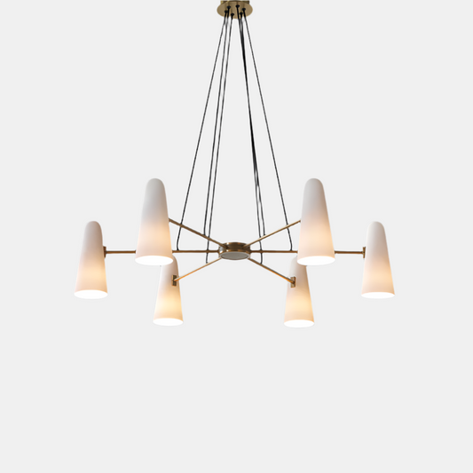 Lustre de plafond élégant avec lumières en forme de boule Ceiling Lamp Electro Paris 6 Têtes Dia 80cm x H 20cm Laiton & Blanc