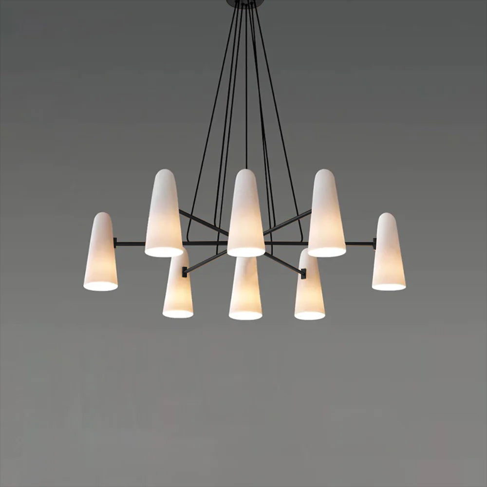 Lustre de plafond élégant avec lumières en forme de boule Ceiling Lamp Electro Paris 8 Têtes Dia 100cm x H 20cm Noir & Blanc