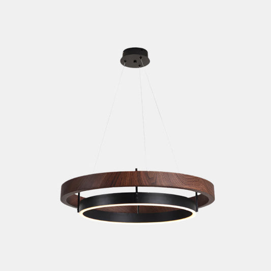 Lustre de plafond moderne avec double anneau et lumière LED douce Ceiling Lamp Electro Paris Dia 60cm x H 11cm Couleur noyer & Noir Lumière chaude