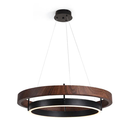 Lustre de plafond moderne avec double anneau et lumière LED douce Ceiling Lamp Electro Paris Dia 100cm x H 11cm Couleur noyer & Noir Lumière chaude