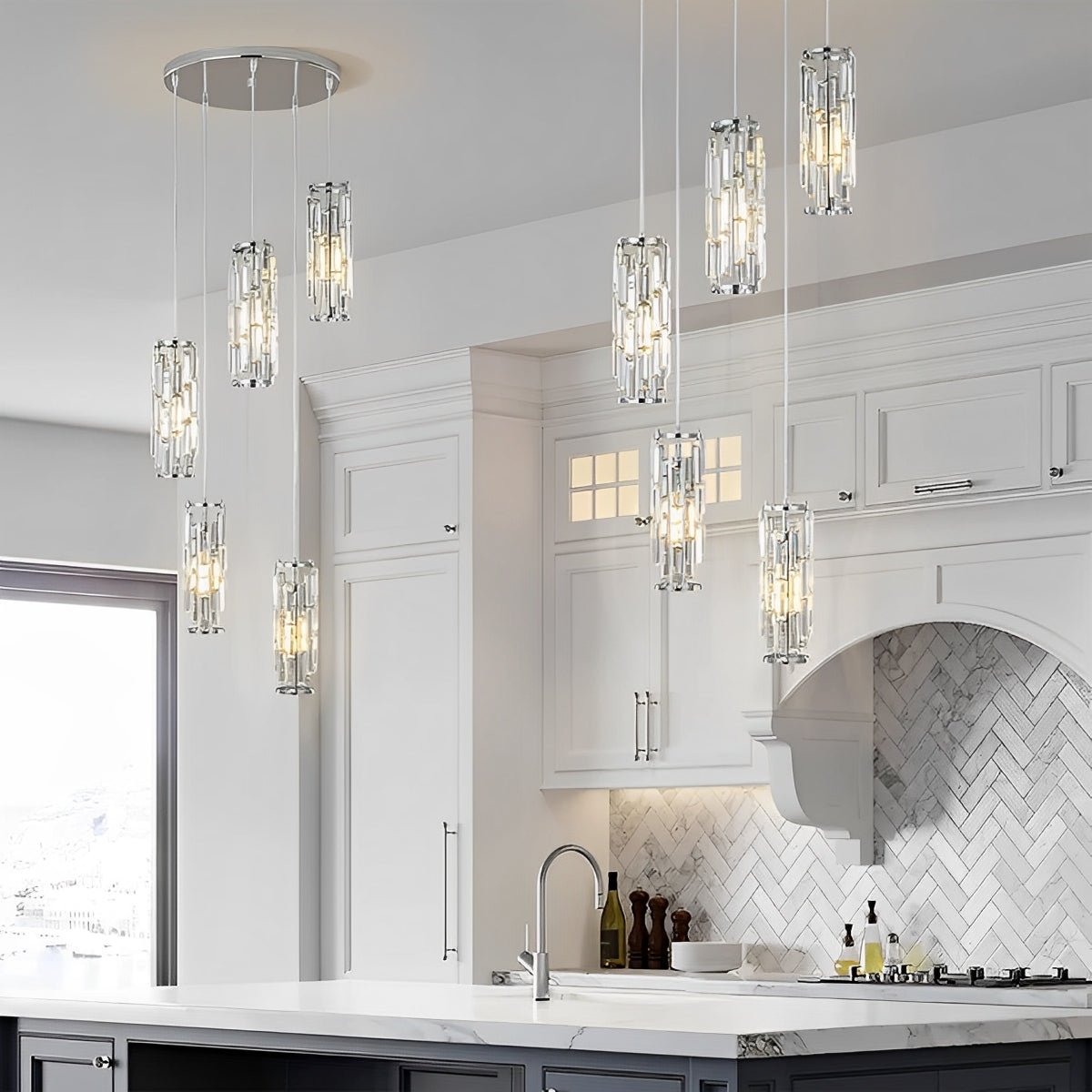 Suspension Plafonnier en Verre Cristal Lampe de plafond Electro Paris Chrome 5-têtes