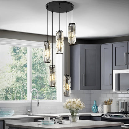 Suspension Plafonnier en Verre Cristal Lampe de plafond Electro Paris Noir 5-têtes