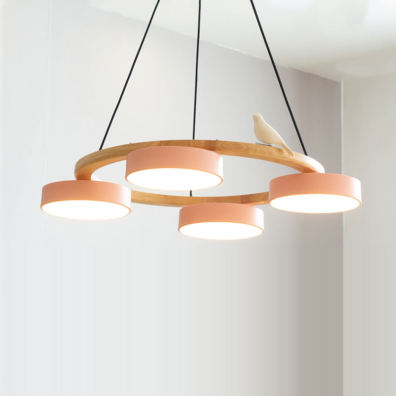 Lustre rond en forme d'oiseau au design inspiré de la nature Ceiling Lamp Electro Paris 4 Têtes Ø 65 cm x H 14 cm Rose Orange Lumière Chaude