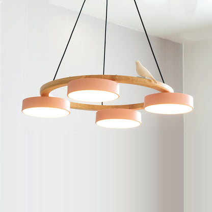 Lustre rond en forme d'oiseau au design inspiré de la nature Ceiling Lamp Electro Paris 4 Têtes Ø 65 cm x H 14 cm Rose Orange Lumière Chaude