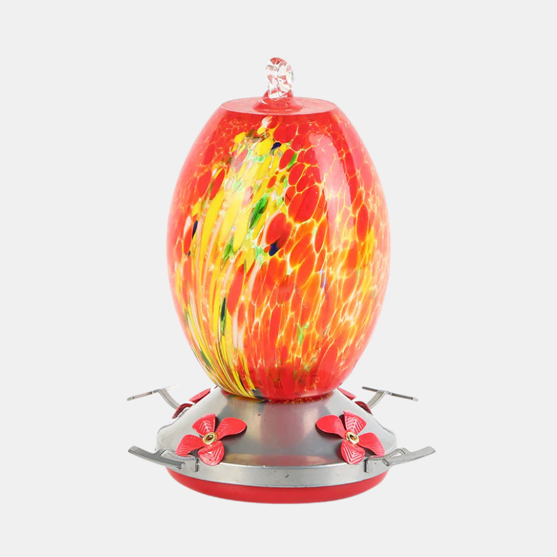 Mangeoire à Oiseaux en Verre Soufflé à la Main – Design Floral Coloré et Élégant pour Jardin Mangeoires pour oiseaux Electro Paris Orange