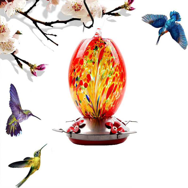 Mangeoire à Oiseaux en Verre Soufflé à la Main – Design Floral Coloré et Élégant pour Jardin Mangeoires pour oiseaux Electro Paris