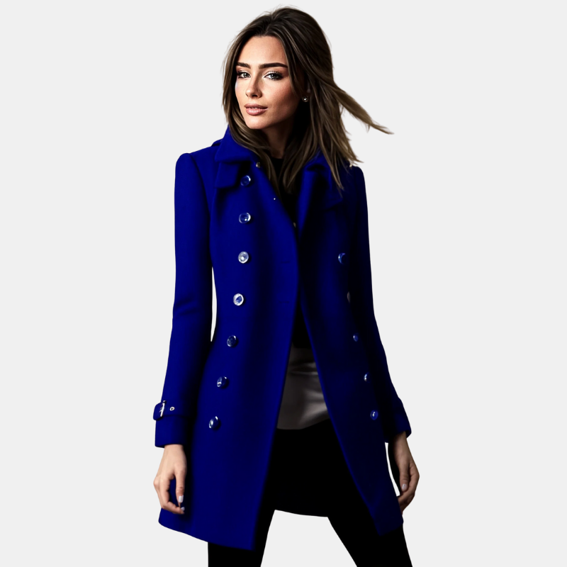 Manteau Hiver Femme Mi-Long avec Col à Revers et Boutons Décoratifs – Élégant et Confortable pour les Occasions Hivernales Manteaux et vestes pour femmes Electro Paris Bleu S