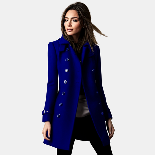 Manteau Hiver Femme Mi-Long avec Col à Revers et Boutons Décoratifs – Élégant et Confortable pour les Occasions Hivernales Manteaux et vestes pour femmes Electro Paris Bleu S