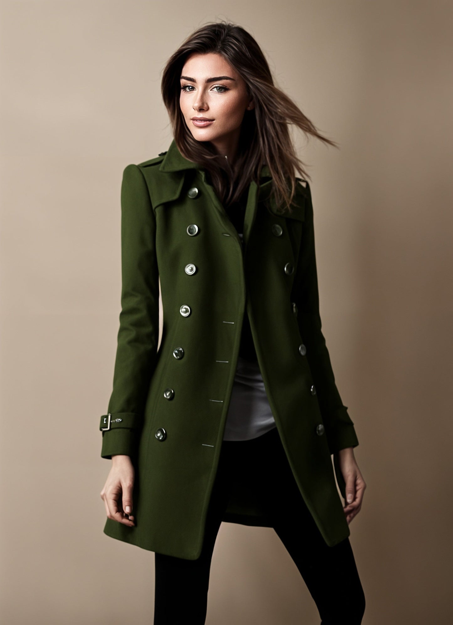 Manteau Hiver Femme Mi-Long avec Col à Revers et Boutons Décoratifs – Élégant et Confortable pour les Occasions Hivernales Manteaux et vestes pour femmes Electro Paris Vert S