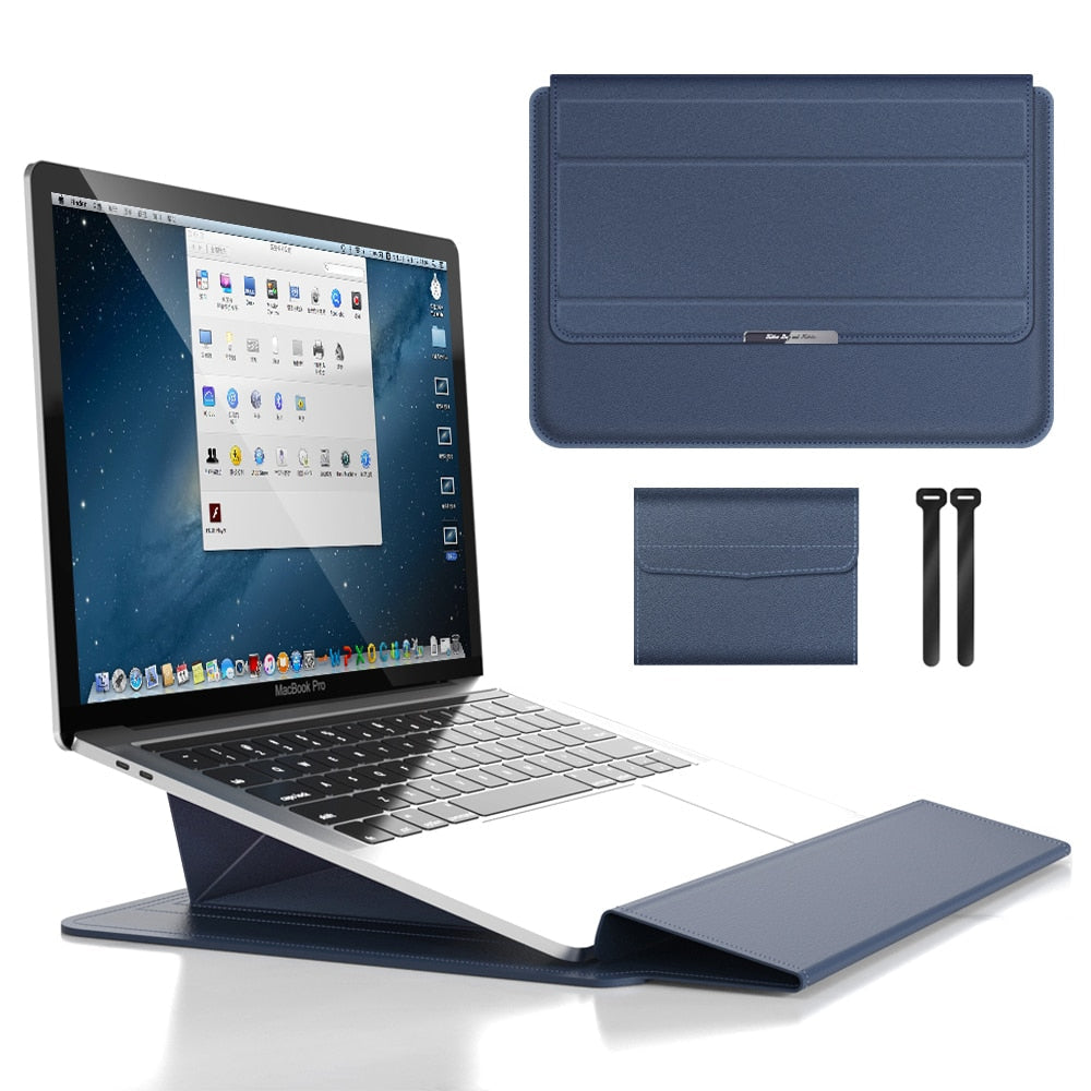 Housse Pour Ordinateur Portable Étanche Résistante Aux Chocs Avec Support Intégré Multifonctionnel Laptop stand Electro Paris Bleu 14 pouces