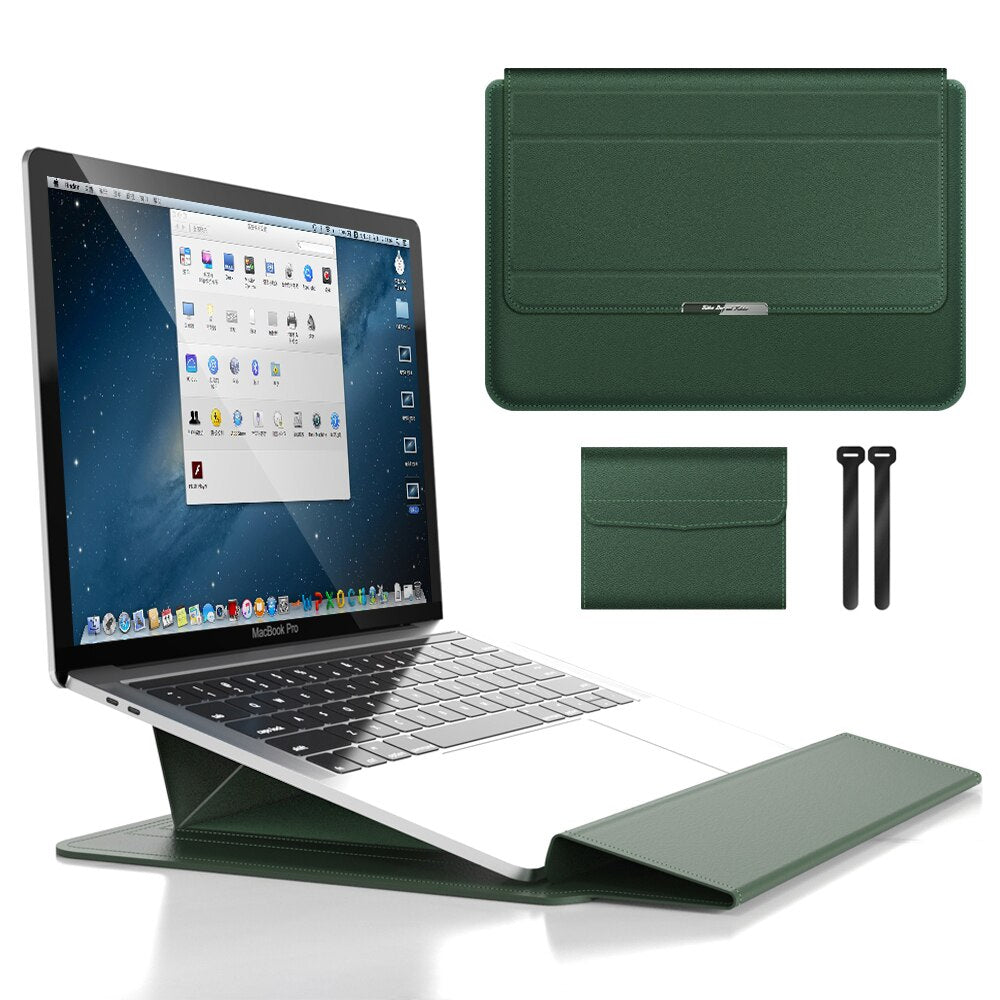 Housse Pour Ordinateur Portable Étanche Résistante Aux Chocs Avec Support Intégré Multifonctionnel Laptop stand Electro Paris Vert 14 pouces