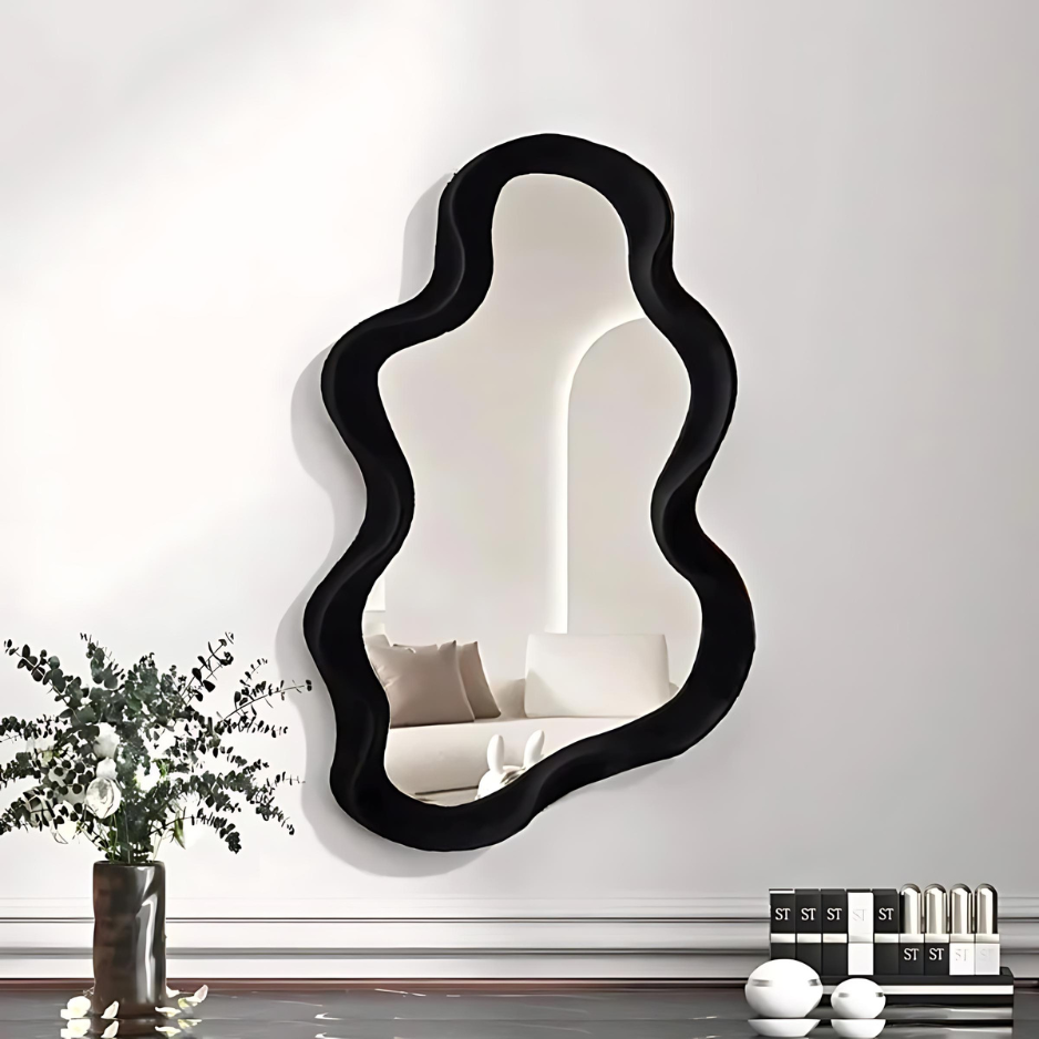 Miroir Mural Artistique avec Bord Ondulé 40x26 cm pour Décoration Moderne Miroirs Electro Paris Vague - Noir