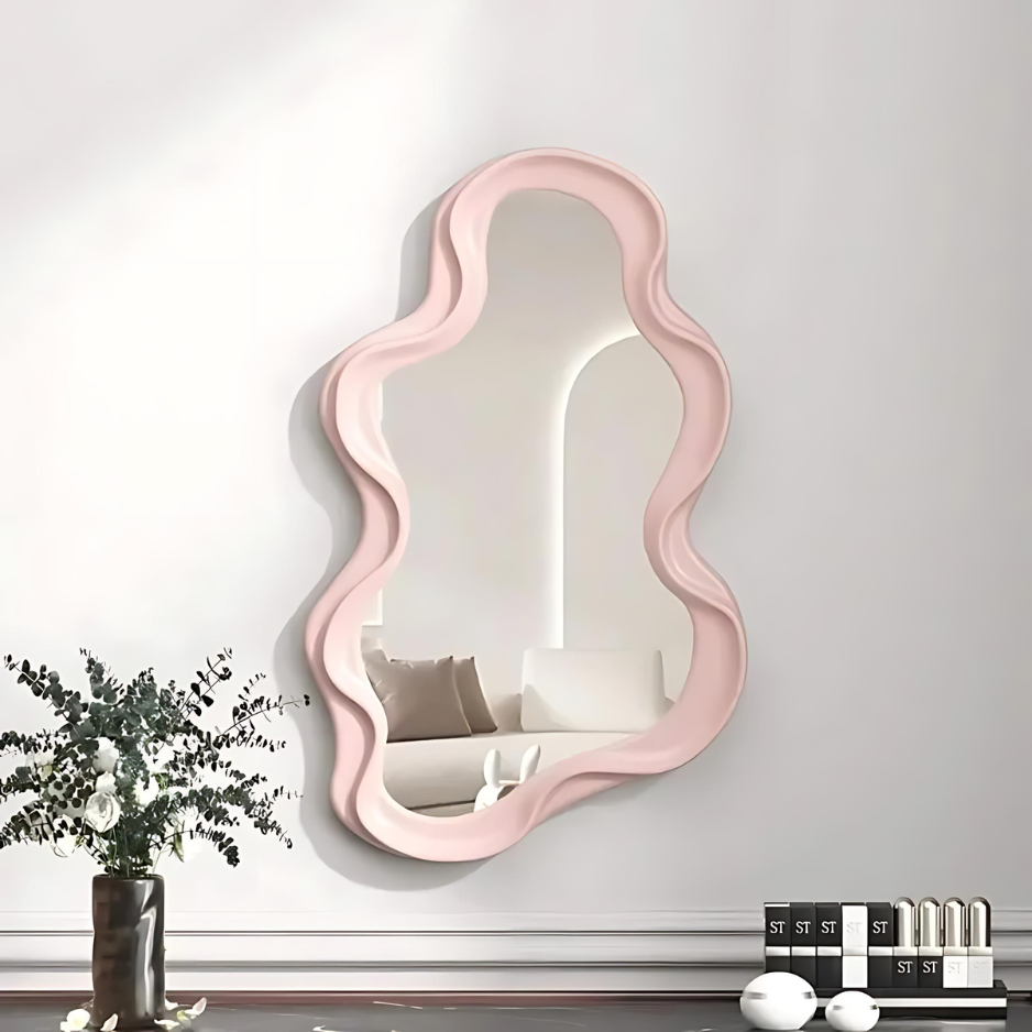 Miroir Mural Artistique avec Bord Ondulé 40x26 cm pour Décoration Moderne Miroirs Electro Paris Vague - Rose