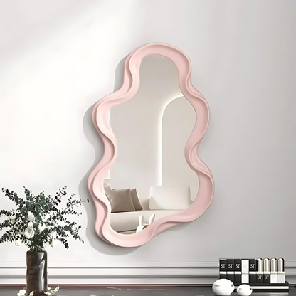 Miroir Mural Artistique avec Bord Ondulé 40x26 cm pour Décoration Moderne Miroirs Electro Paris Vague - Rose