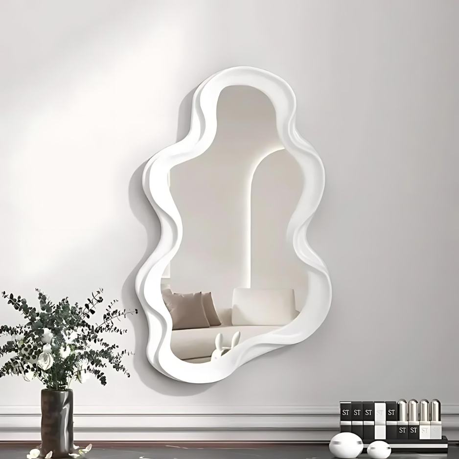 Miroir Mural Artistique avec Bord Ondulé 40x26 cm pour Décoration Moderne Miroirs Electro Paris Vague - Blanc