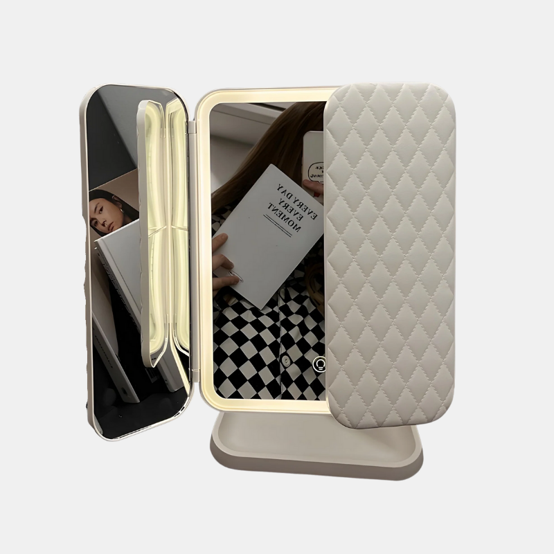 Miroir de Maquillage à LED Triple – Miroir Pliable Éclairé avec Grossissement Accents décoratifs Electro Paris Blanc