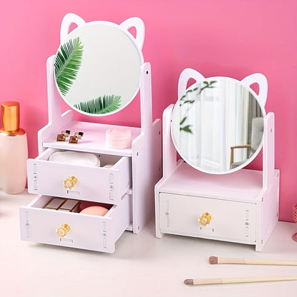 Miroir de Maquillage Mignon Oreilles de Chat avec Plateau – Miroir de Courtoisie Rotatif de Table Miroirs Electro Paris