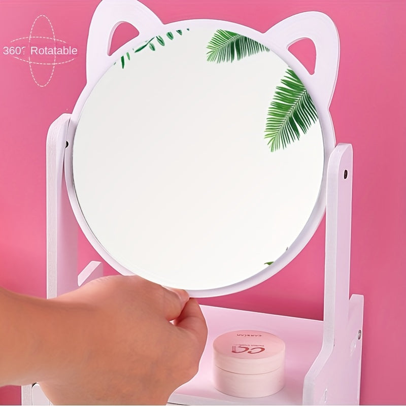 Miroir de Maquillage Mignon Oreilles de Chat avec Plateau – Miroir de Courtoisie Rotatif de Table Miroirs Electro Paris