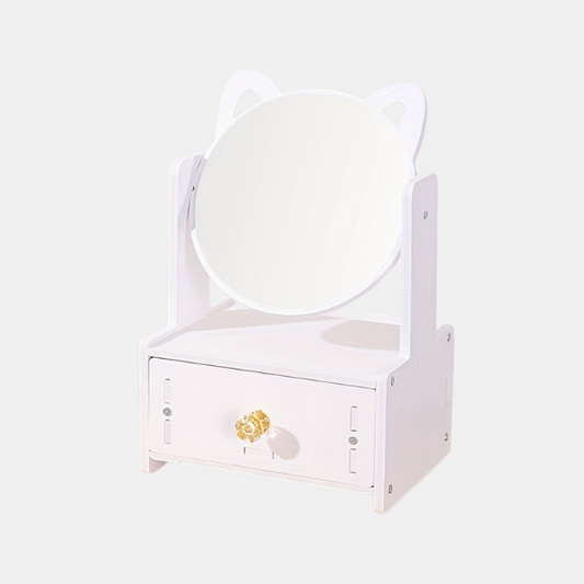 Miroir de Maquillage Mignon Oreilles de Chat avec Plateau – Miroir de Courtoisie Rotatif de Table Miroirs Electro Paris Tirage Simple