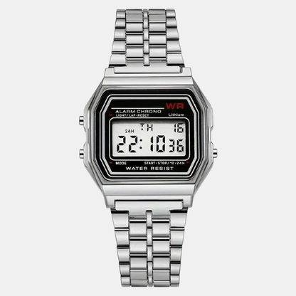 Montre Numérique Sportive LED Premium – Bracelet Acier, Élégance et Performance Quotidienne LED Digital Sports Watch Electro Paris Argenté