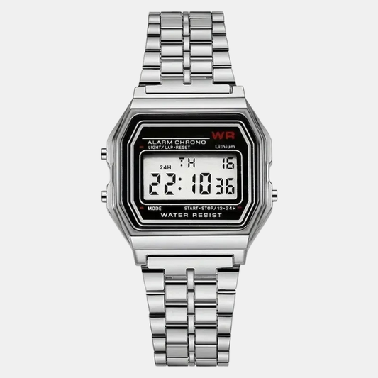 Montre Numérique Sportive LED Premium – Bracelet Acier, Élégance et Performance Quotidienne LED Digital Sports Watch Electro Paris Argenté