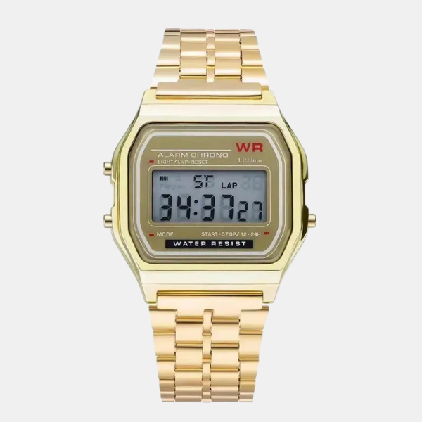 Montre Numérique Sportive LED Premium – Bracelet Acier, Élégance et Performance Quotidienne LED Digital Sports Watch Electro Paris Doré