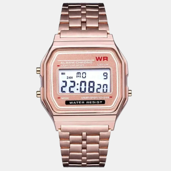 Montre Numérique Sportive LED Premium – Bracelet Acier, Élégance et Performance Quotidienne LED Digital Sports Watch Electro Paris Doré Rose