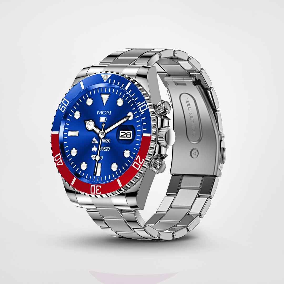 Montre Connectée de Suivi de Santé – Moniteur d'Activité avec Fréquence Cardiaque et Pression Artérielle Technologie portable Electro Paris Bleu/Rouge