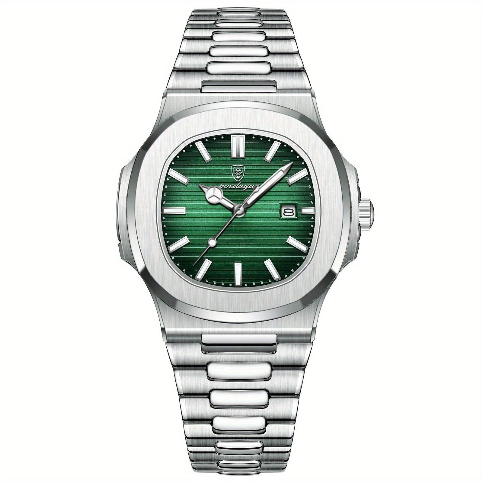 Montre Squelette Automatique pour Homme – Montre Mécanique à Remontage Automatique avec Bracelet en Cuir Montres Electro Paris Argent / Vert