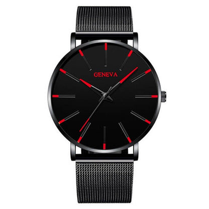 Montre d'Affaires Ultra-Fine pour Homme – Montre à Quartz Minimaliste avec Bracelet en Maille Montres Electro Paris Noir Rouge